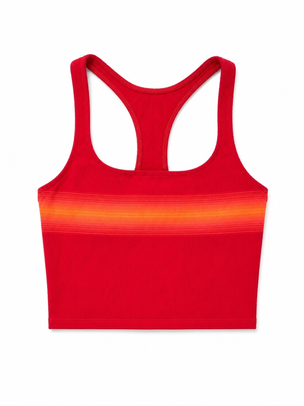 Y2K Red Racerback Crop Tank Top with Sunset Stripe, Size Medium